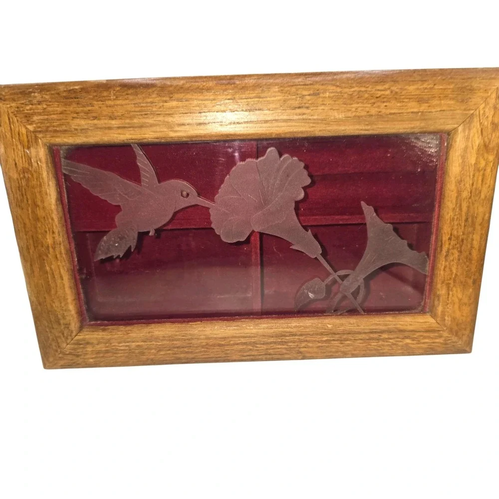 Willits Co. Wood & Humming Bird Etched Glass Jewelry Music Box Beautiful Dreamer
